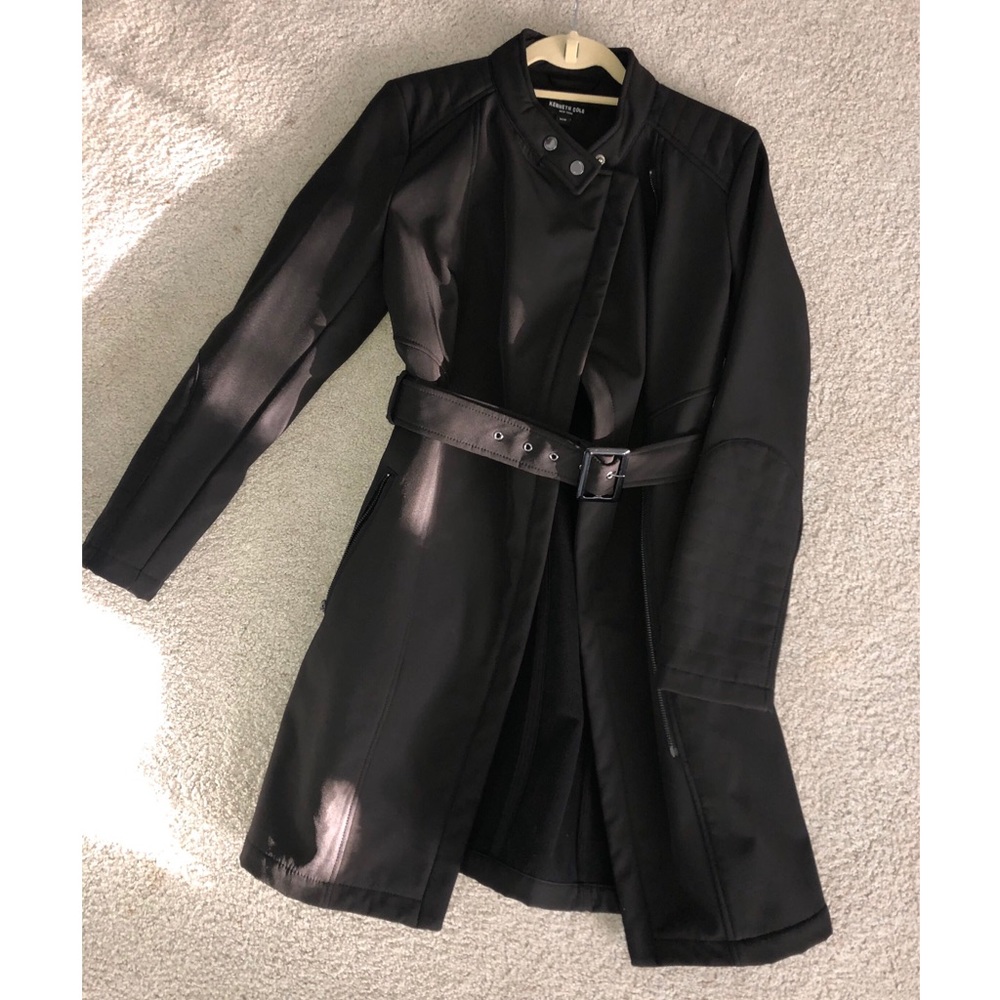 Kenneth Cole Asymmetrical Zip Belted Coat
